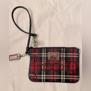 Coach holiday plaid wristlet.
